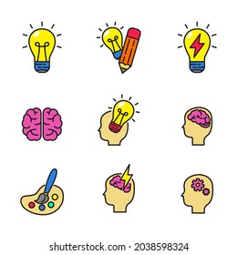 Set of idea icon in linear color style isolated on white background