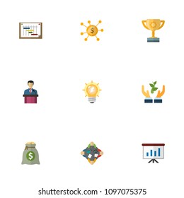 Set of idea icons flat style symbols with planning, leader, profit and other icons for your web mobile app logo design.