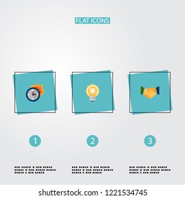 Set of idea icons flat style symbols with partnership, idea, deadline and other icons for your web mobile app logo design.