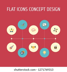 Set of idea icons flat style symbols with planning, deadline, development and other icons for your web mobile app logo design.