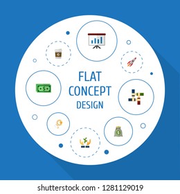 Set of idea icons flat style symbols with presentation, launch, coffee and other icons for your web mobile app logo design.