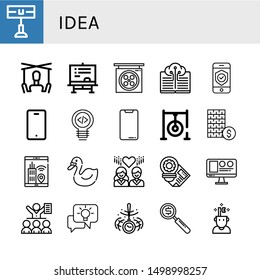 Set of idea icons such as Home team, Puppet, Chalkboard, Studio, Digital, Smartphone, Idea, Darts target, Investment, Swan, Team, Web design, Meeting, Hypnosis , idea