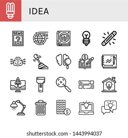 Set of idea icons such as Light bulb, Question, Programming, Psychology, Glow, Brain, Gear, Economy, Sketchbook, Startup, Flashlight, Target, Layout, Lightbulb, Lamp, Delete , idea