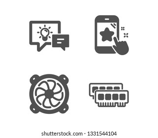 Set of Idea lamp, Star rating and Computer fan icons. Ram sign. Business energy, Phone feedback, Pc ventilator. Random-access memory.  Classic design idea lamp icon. Flat design. Vector