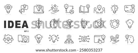 Set of idea related line icons. Creative, lightbulb, brain etc. Editable stroke. Set 2