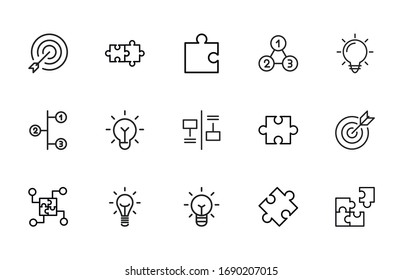 Set of idea related vector line icons. Premium linear symbols pack. Vector illustration isolated on a white background. Web symbols for web sites and mobile app. Trendy design. 