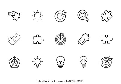 Set of idea related vector line icons. Premium linear symbols pack. Vector illustration isolated on a white background. Web symbols for web sites and mobile app. Trendy design. 
