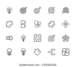 Set of idea related vector line icons. Premium linear symbols pack. Vector illustration isolated on a white background. Web symbols for web sites and mobile app. Trendy design. 