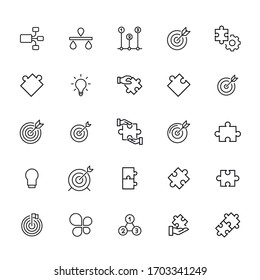 Conjunto de iconos de línea vectorial relacionados con la idea. Paquete de símbolos lineales Premium. Ilustración vectorial aislada en un fondo blanco. Símbolos web para sitios web y aplicaciones móviles. Diseño moderno. 