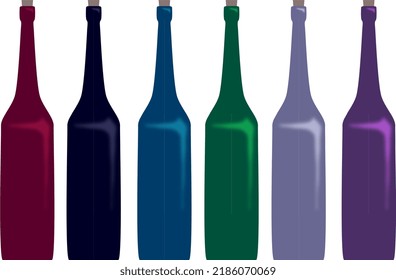 A set of identical bottles in various colours