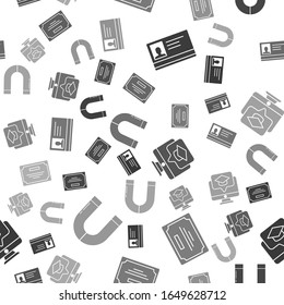 Set Identification badge, Certificate template, Monitor with graduation cap and Magnet on seamless pattern. Vector