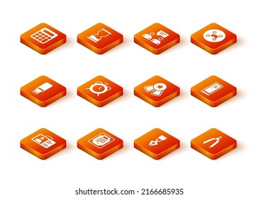 Set Identification badge, Certificate template, USB flash drive, Alarm clock, Fountain pen nib, Medal with star, Drawing compass and Locker or changing room icon. Vector
