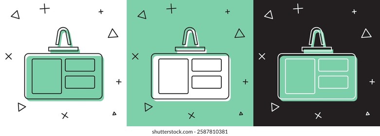 Set Identification badge icon isolated on white and green, black background. It can be used for presentation, identity of the company, advertising.  Vector