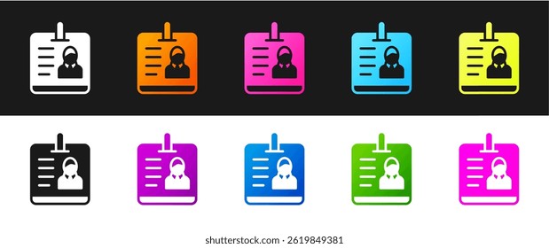 Set Identification badge icon isolated on black and white background. It can be used for presentation, identity of the company, advertising.  Vector