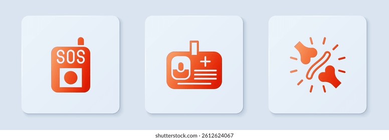 Set Identification badge, Press the SOS button and Joint pain, knee pain. White square button. Vector