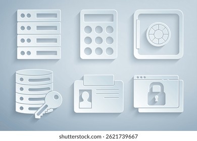 Set Identification badge, Safe, Server security with key, Secure your site HTTPS, SSL, Password protection and Server, Data, Web Hosting icon. Vector