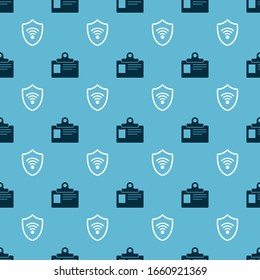 Set Identification badge and Shield with WiFi wireless internet network on seamless pattern. Vector