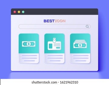Set Identification badge, Stacks paper money cash and Stacks paper money cash icon. Vector