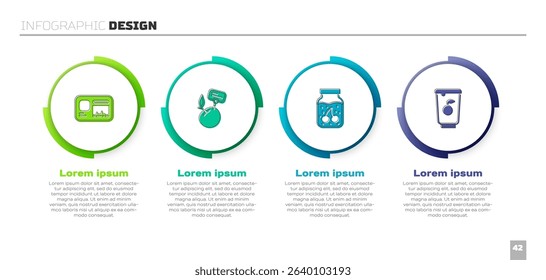 Set Identification badge, Supermarket food products with price label, Jam jar and Yogurt container. Business infographic template. Vector