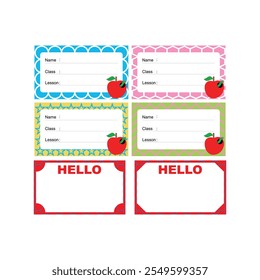 Set of identity labels in flat style. Simple colorful name tag. To mark our books. Back to school. Our book identity marker. Cute sticker templates, character name tags, book name labels