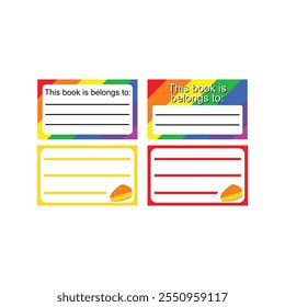 Set of identity labels in flat style. Simple colorful name tag. To mark our books. Back to school. Our book identity marker. Cute sticker templates, character name tags, book name labels