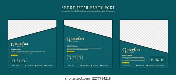 Set of Iftar Party invitation, Iftar mean is breakfasting. social media template with islamic background design