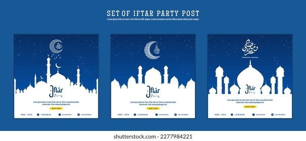 Set of Iftar Party invitation, Iftar mean is breakfasting. social media template with islamic background design
