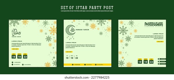 Set of Iftar Party invitation, Iftar mean is breakfasting. social media template with islamic background design
