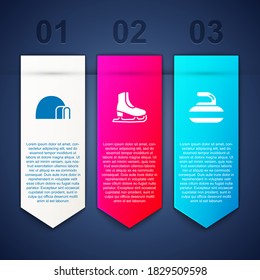 Set Igloo ice house, Skates and Stone for curling. Business infographic template. Vector.