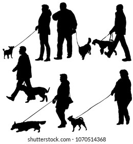 Set ilhouette of people and dog on a white background