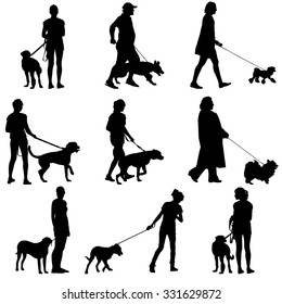 Set ilhouette of people and dog. Vector illustration.