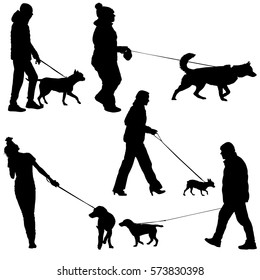 Set ilhouette of people and dog. Vector illustration.