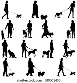 Set ilhouette of people and dog. Vector illustration