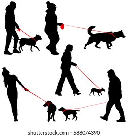 Set ilhouette of people and dog. Vector illustration