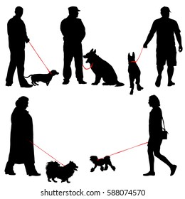 Set ilhouette of people and dog. Vector illustration