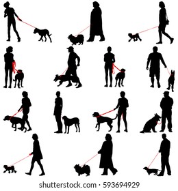 Set ilhouette of people and dog. Vector illustration