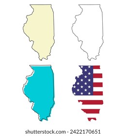 Set of Illinois map, united states of america. Flat concept icon vector illustration .