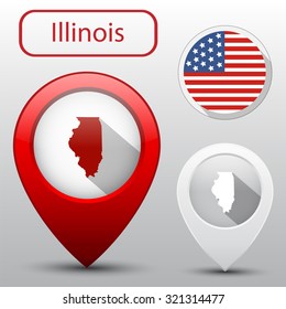 Set of Illinois state with flag america and map pointer