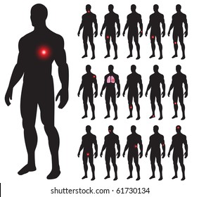 Set of illness people with pain dots. Vector illustration.