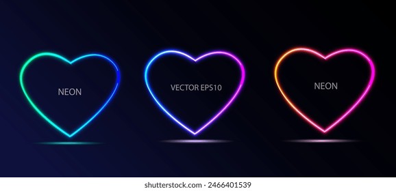 Satz des beleuchteten Rahmendesigns. Abstrakte kosmische lebendige Farbe Herz Hintergrund. Kollektion der leuchtenden Neonbeleuchtung 