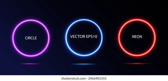 Set of illuminate frame design. Abstract cosmic vibrant color circle backdrop. Collection of glowing neon lighting 