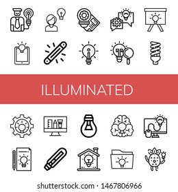 Set of illuminated icons such as Idea, Glow, Lightbulb, Light bulb , illuminated