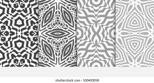 set of illusion art. seamless floral pattern. vector illustration. grey color