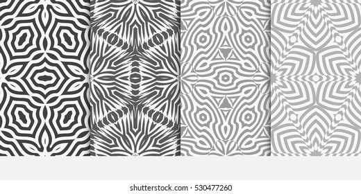 set of illusion art. seamless floral pattern. vector illustration. grey color