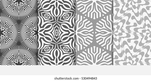 set of illusion art. seamless floral pattern. vector illustration. grey color