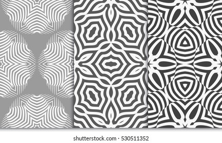set of illusion art. seamless floral pattern. vector illustration. grey color