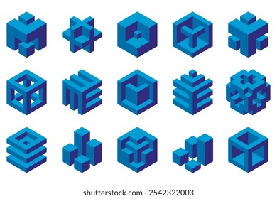 Un conjunto de cubos ilusorios. Diseño de Vector de iconos de logotipo de cubo. Símbolo con efecto tridimensional. Ilustración vectorial.