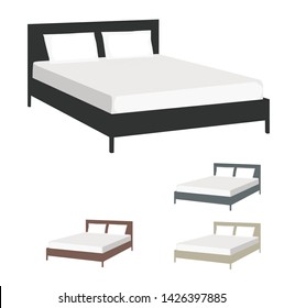 Set of illustrated adult-sized beds isolated on white background.