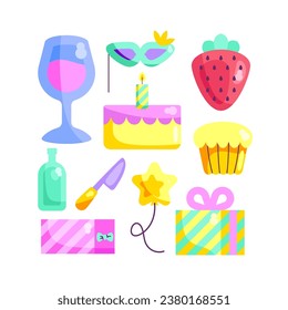 
Set of illustrated birthday related elements