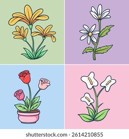 A set of illustrated flowers suitable for web design, marketing, and eco-friendly products.
